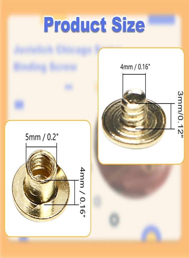 Juvielich 55 Sets 4mm Chicago Screws Post Binding Screw M5x4mm Carbon Steel Cross Head Screw 1/6 inch for DIY Repair Leather Craft Belt Bag Shoes Purse Bookbinding Screw Rivets Leather Kits Gold - Image 2
