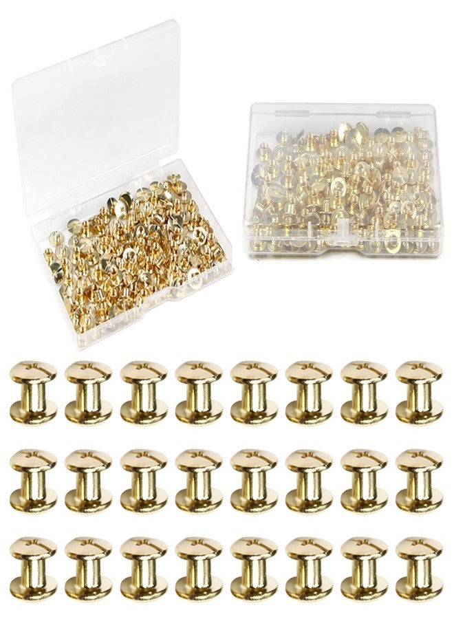 Juvielich 55 Sets 4mm Chicago Screws Post Binding Screw M5x4mm Carbon Steel Cross Head Screw 1/6 inch for DIY Repair Leather Craft Belt Bag Shoes Purse Bookbinding Screw Rivets Leather Kits Gold - Image 1