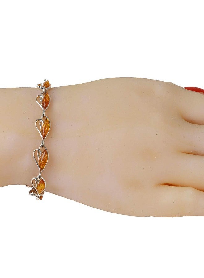 هوليداي غفت شوب سوار قلوب من كهرمان البلطيق بالعسل من فضة إسترليني من متاجر هدايا العطلات، سوار كهرمان بلطيقي أصلي للنساء، مجوهرات كهرمان للنساء، أساور كهرمان للبالغين، مجموعة فضة إسترليني - Image 2