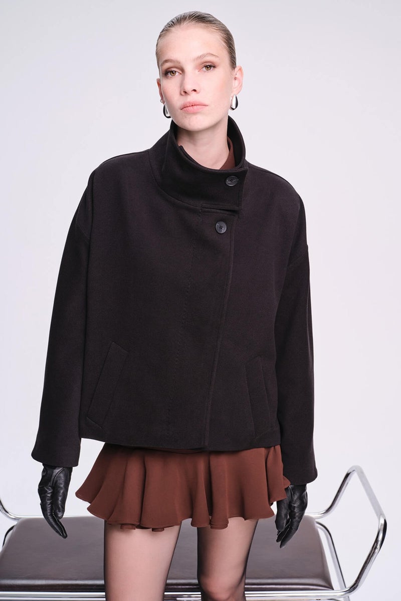 Hatem Saykı Sayki Woman Black Dynamic Fit Stand Collar Coat - Image 2