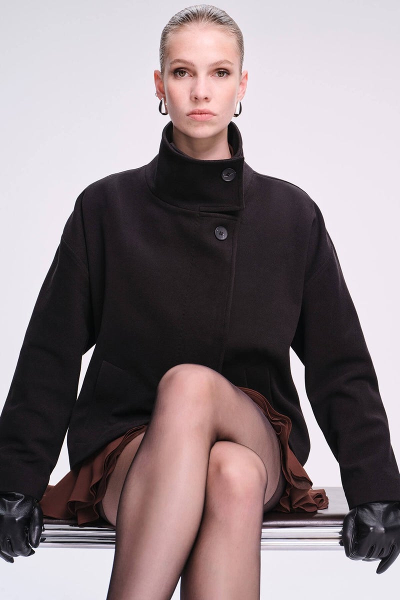 Hatem Saykı Sayki Woman Black Dynamic Fit Stand Collar Coat - Image 1