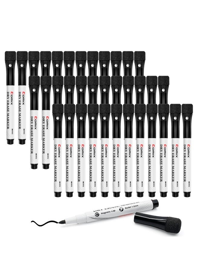 COMIX Magnetic Dry Erase Markers Fine Tip Black Whiteboard Markers With Eraser Cap Low Odor Black Markers For Kids Teachers - Image 1