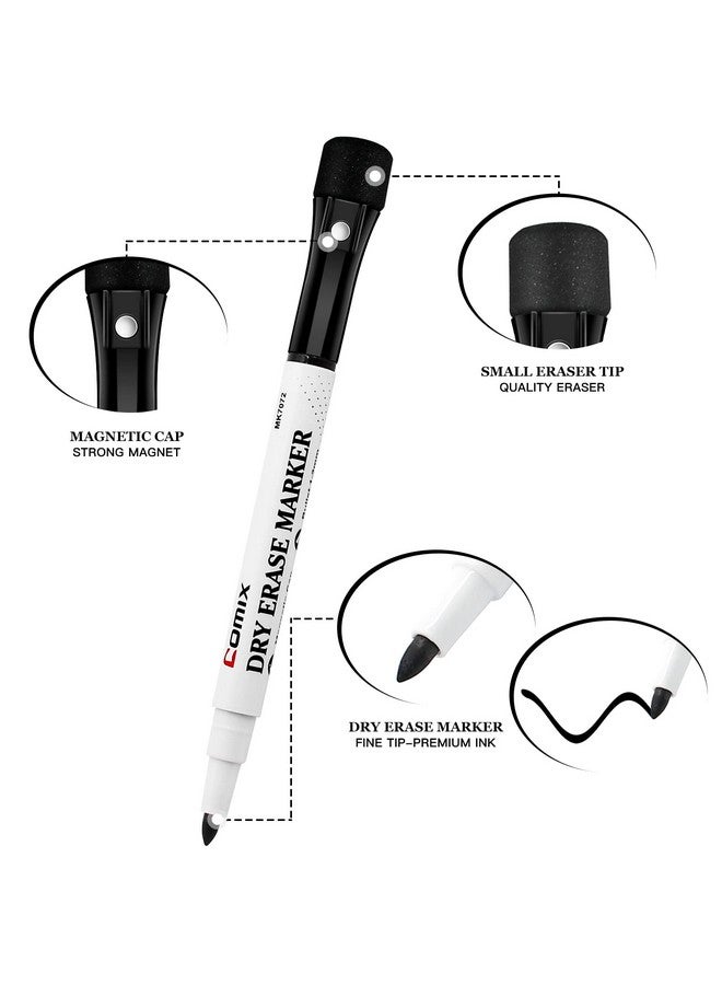 COMIX Magnetic Dry Erase Markers Fine Tip Black Whiteboard Markers With Eraser Cap Low Odor Black Markers For Kids Teachers - Image 2