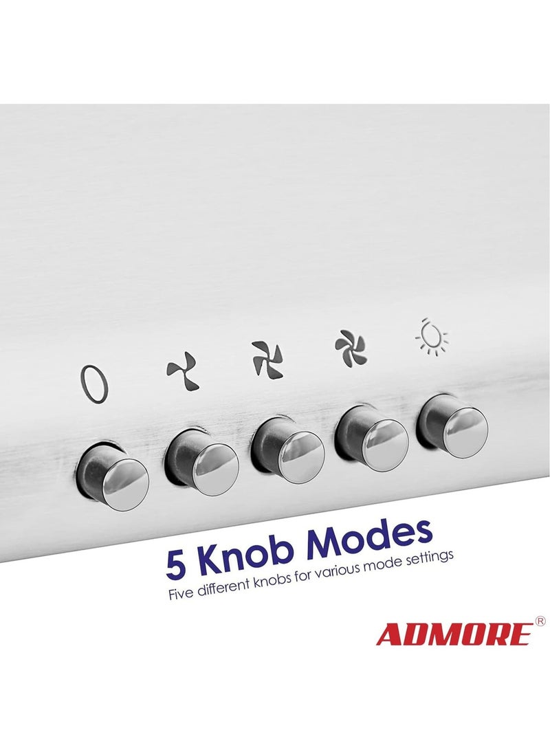 ADMORE 60cm Kitchen Cooker Hood – White Under Cabinet Chimney with 1700 RPM Exhaust Fan – Slim Range Hood for 60x60 Cooking Range – 3 Speed LED Light & Carbon Filter (Ductless or Ducted) - Image 4