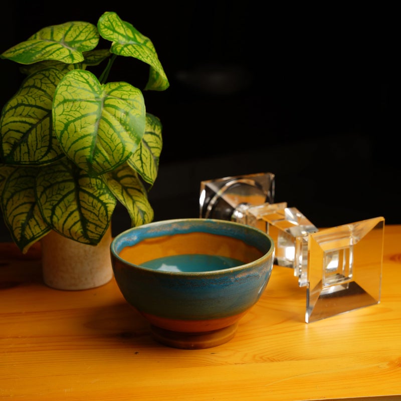 Caffeine Ceramic Handmade Blue & Brown Studio Nut Serving Bowl (Set of 2) - Image 2