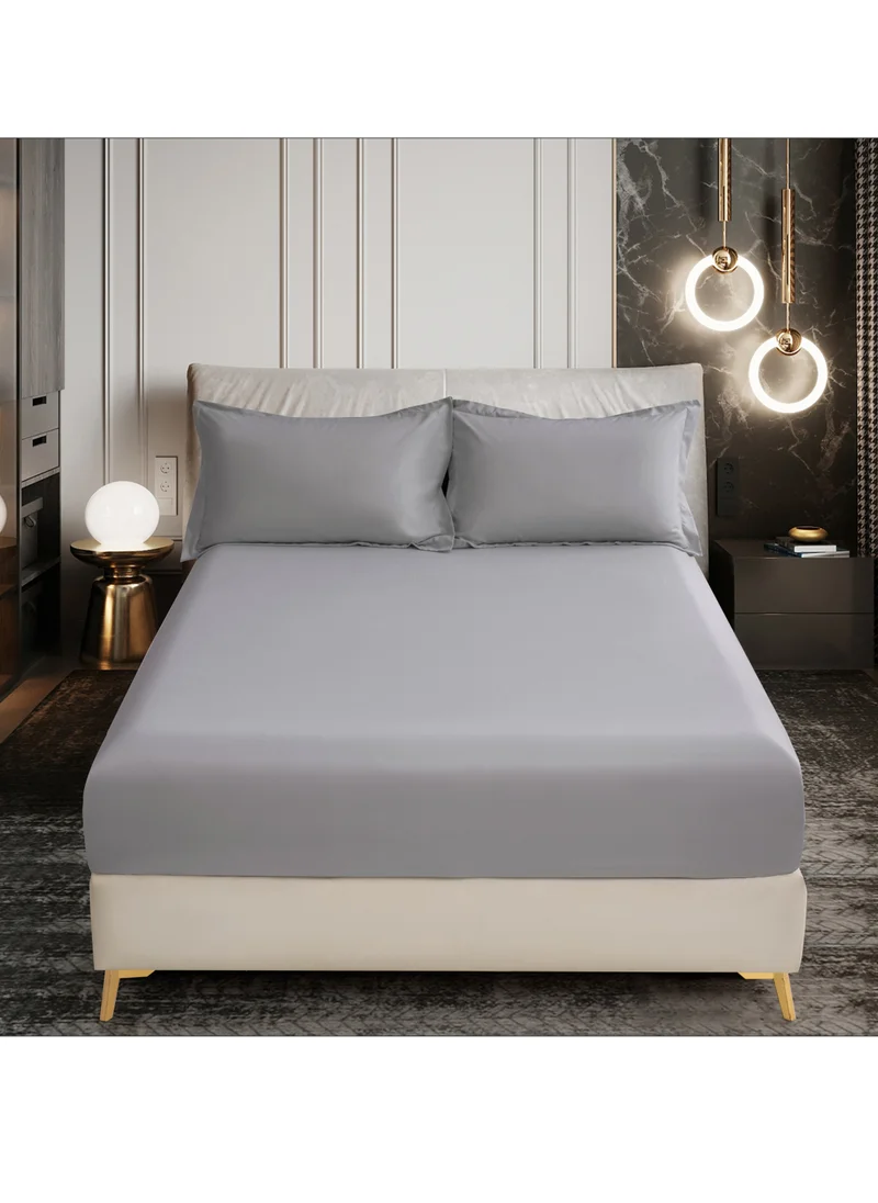 Donetella Bedding Fitted Sheet 3-Pcs Super King Size Solid Bed Sheet Set Fits(200x200CM) With Pillowcases And 35 CM Extra Deep Brushed Microfiber Bed Sheet,Dark Grey
