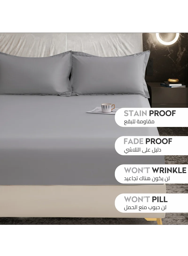 Donetella Bedding Fitted Sheet 3-Pcs Super King Size Solid Bed Sheet Set Fits(200x200CM) With Pillowcases And 35 CM Extra Deep Brushed Microfiber Bed Sheet,Dark Grey