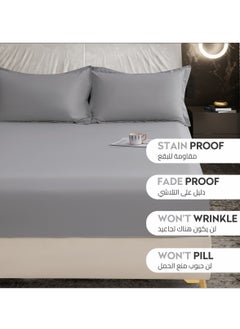 Donetella Bedding Fitted Sheet 3-Pcs Super King Size Solid Bed Sheet Set Fits(200x200CM) With Pillowcases And 35 CM Extra Deep Brushed Microfiber Bed Sheet,Dark Grey  - Image 4