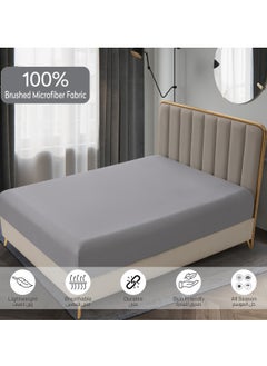 Donetella Bedding Fitted Sheet 3-Pcs Super King Size Solid Bed Sheet Set Fits(200x200CM) With Pillowcases And 35 CM Extra Deep Brushed Microfiber Bed Sheet,Dark Grey  - Image 5