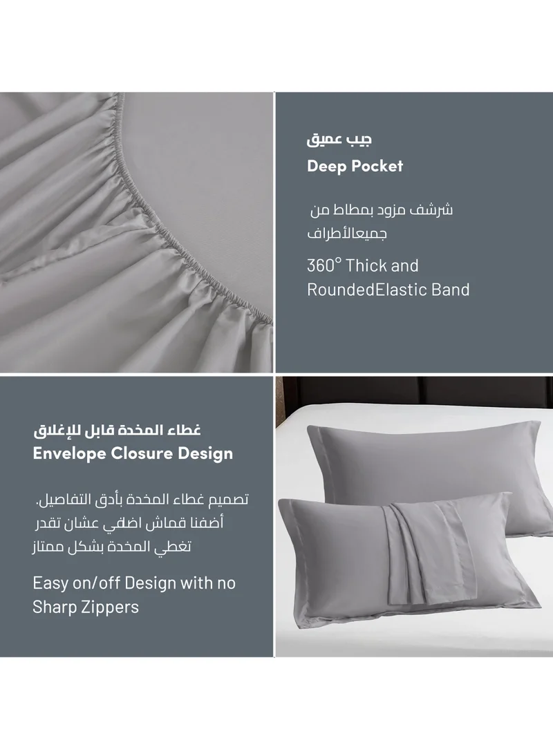 Donetella Bedding Fitted Sheet 3-Pcs Super King Size Solid Bed Sheet Set Fits(200x200CM) With Pillowcases And 35 CM Extra Deep Brushed Microfiber Bed Sheet,Dark Grey