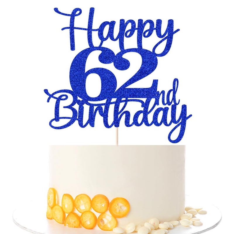 Kaoenla Happy 62th Birthday Cake Topper Hello 62 Cheers to 62 Years 62th Anniversary Cake Topper 62 years old happy birthday Party Decoration (62nd  blue) - Image 1