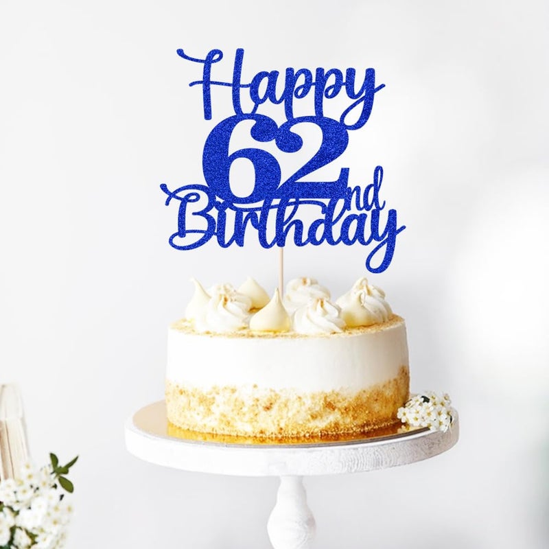 Kaoenla Happy 62th Birthday Cake Topper Hello 62 Cheers to 62 Years 62th Anniversary Cake Topper 62 years old happy birthday Party Decoration (62nd  blue) - Image 5