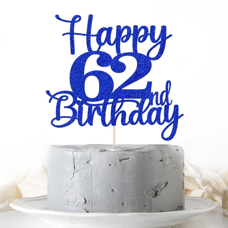 Kaoenla Happy 62th Birthday Cake Topper Hello 62 Cheers to 62 Years 62th Anniversary Cake Topper 62 years old happy birthday Party Decoration (62nd  blue) - Image 4