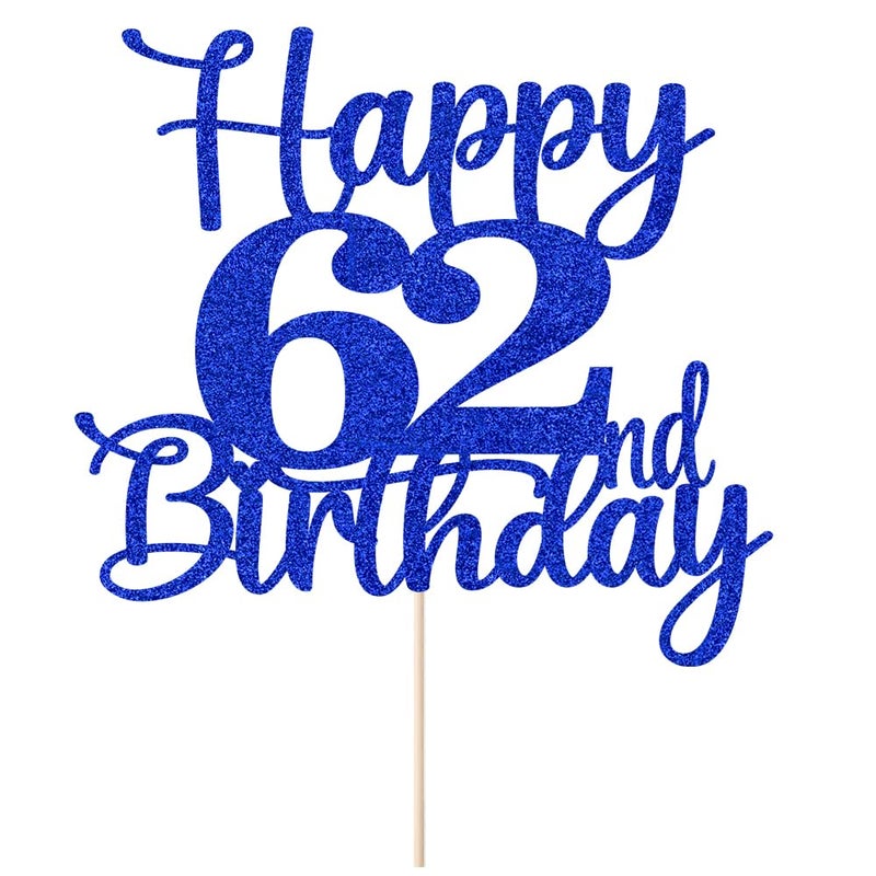Kaoenla Happy 62th Birthday Cake Topper Hello 62 Cheers to 62 Years 62th Anniversary Cake Topper 62 years old happy birthday Party Decoration (62nd  blue) - Image 2