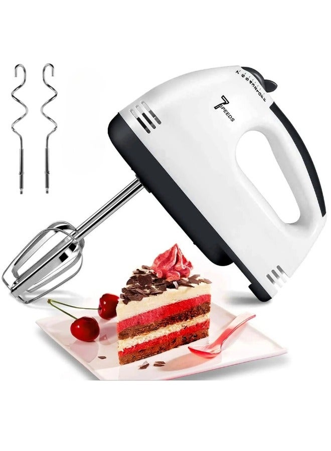 7STARS 7-Speed Electric Hand Mixer, Lightweight, Powerful Portable Kitchen Mixer, Stainless Steel Egg Beater Includes 2 Ball Beaters and 2 Dough Mixers - White - Image 1