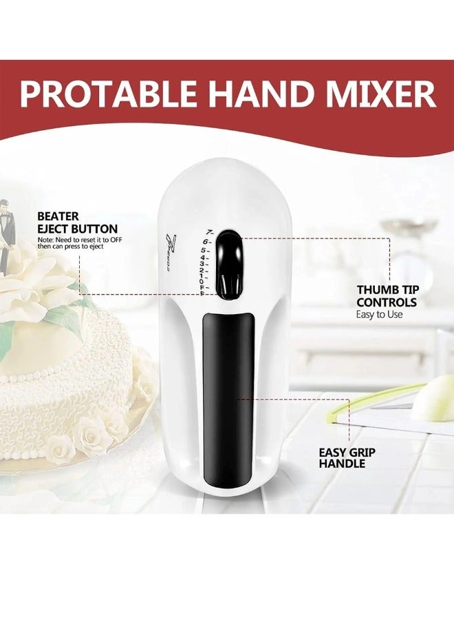 7STARS 7-Speed Electric Hand Mixer, Lightweight, Powerful Portable Kitchen Mixer, Stainless Steel Egg Beater Includes 2 Ball Beaters and 2 Dough Mixers - White - Image 2