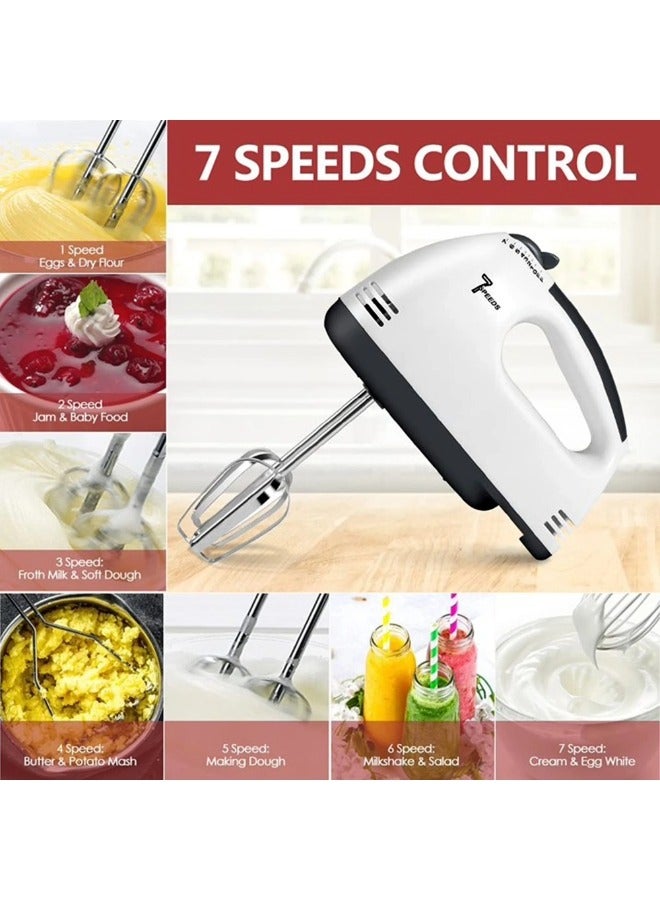 7STARS 7-Speed Electric Hand Mixer, Lightweight, Powerful Portable Kitchen Mixer, Stainless Steel Egg Beater Includes 2 Ball Beaters and 2 Dough Mixers - White - Image 4