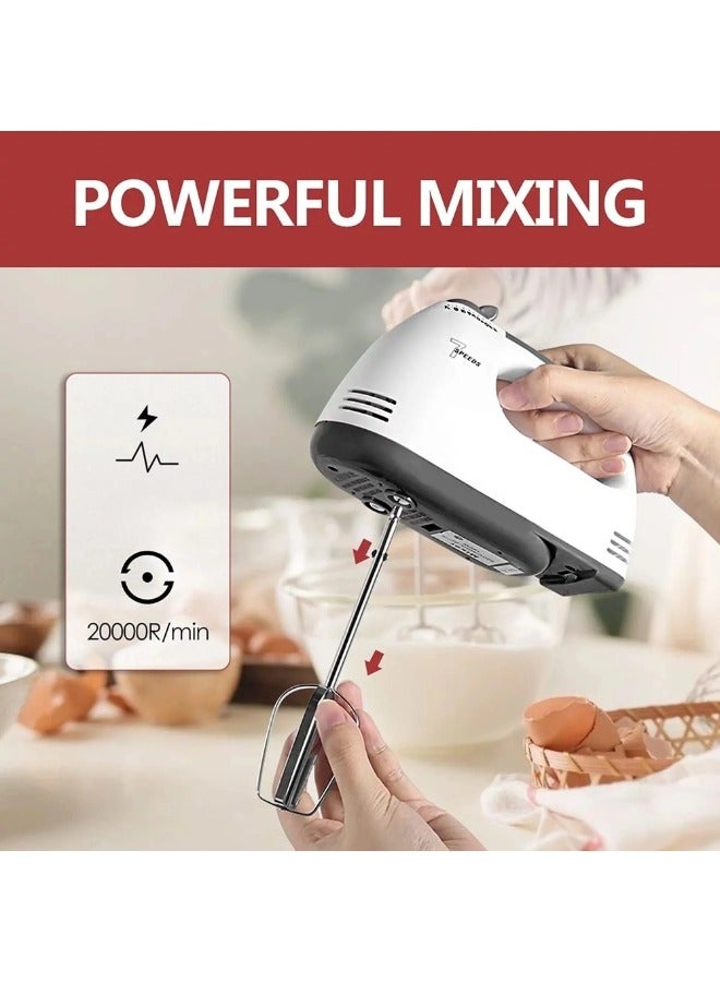 7STARS 7-Speed Electric Hand Mixer, Lightweight, Powerful Portable Kitchen Mixer, Stainless Steel Egg Beater Includes 2 Ball Beaters and 2 Dough Mixers - White - Image 5