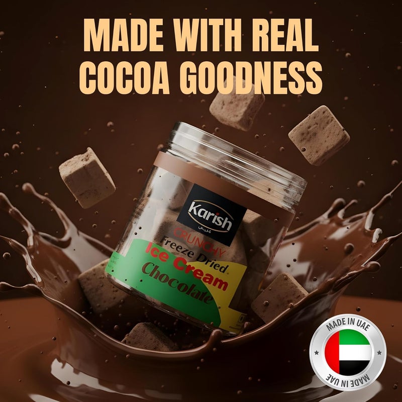 Karish Freeze Dried Chocolate Ice Cream 55 g Jar – Crunchy Chocolate Chunks, Portable Dessert Snack, Lightweight Long Shelf Life Treat - Image 3