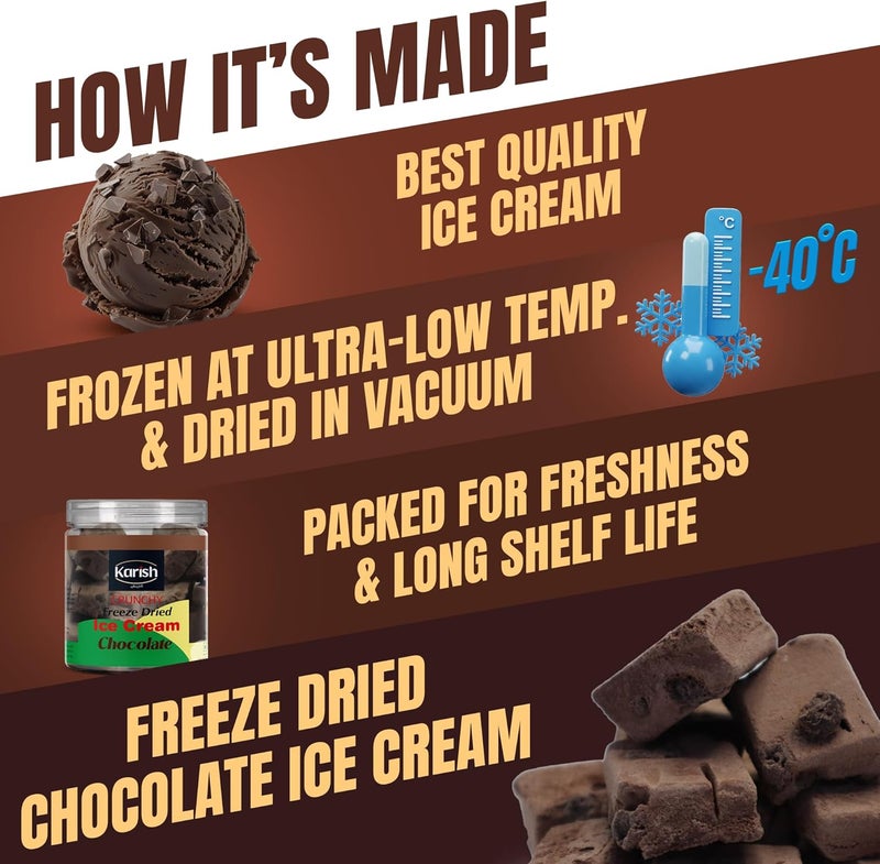 Karish Freeze Dried Chocolate Ice Cream 55 g Jar – Crunchy Chocolate Chunks, Portable Dessert Snack, Lightweight Long Shelf Life Treat - Image 2