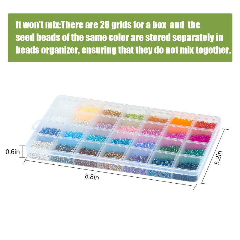 Ybxjges 24000Pcs 2mm Glass Seed Beads Kit, with 28 Colors Small Beads Kit for Girls,Women and Adults,Bracelets, Necklaces,Earring,Jewelry Making Supplies - Image 5