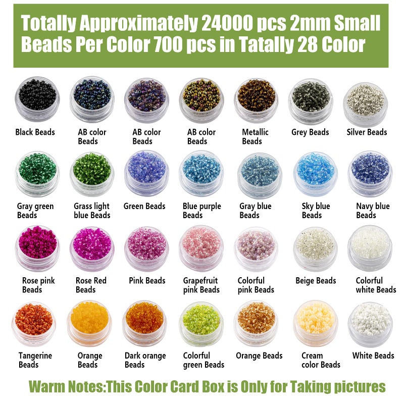 Ybxjges 24000Pcs 2mm Glass Seed Beads Kit, with 28 Colors Small Beads Kit for Girls,Women and Adults,Bracelets, Necklaces,Earring,Jewelry Making Supplies - Image 2