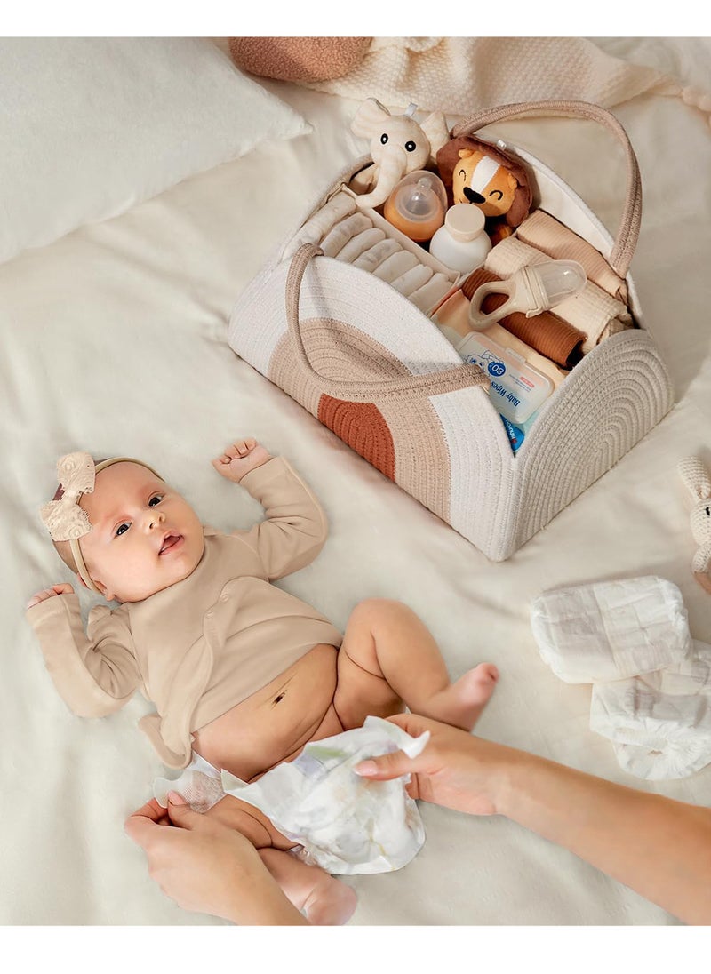Uwals Baby Diaper Caddy Organizer, Cotton Rope Diaper Caddy Basket, Large Baby Shower Caddy for Newborn Boys and Girls, Gift for Baby Shower List, Newborn Essentials Basket, Earthy Rainbow  - Image 4