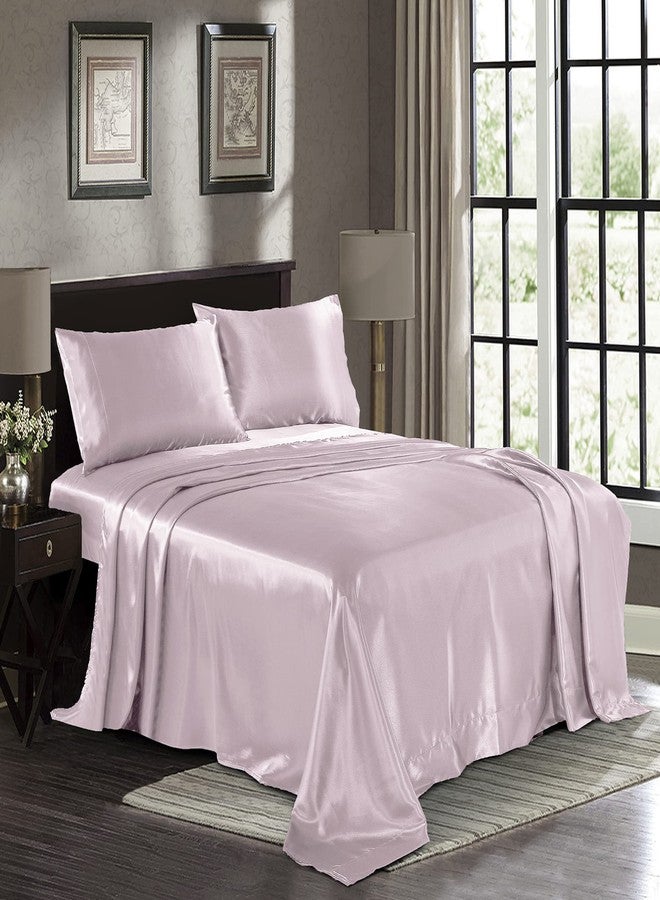 Pure Bedding ملاءات سرير ساتان كينج [4 قطع، لون وردي شامبانيا] ملاءات فاخرة ناعمة كالحرير - طقم ملاءات من الألياف الدقيقة فائقة النعومة 1800، مقاومة للتجاعيد والبهتان والبقع - ملاءة مثبتة بجيب عميق، ملاءة مسطحة، أغطية وسائد - Image 1