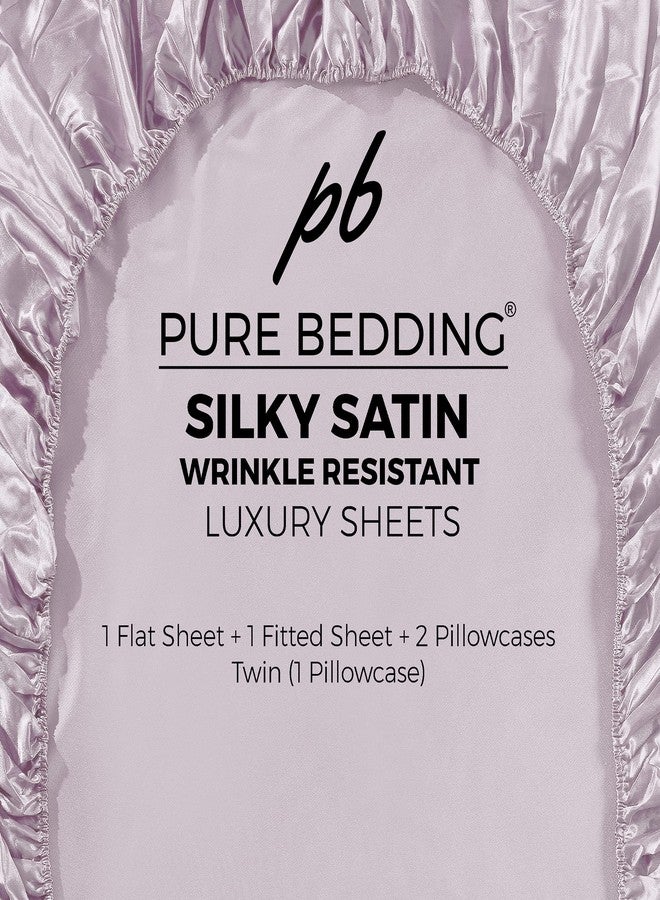 Pure Bedding ملاءات سرير ساتان كينج [4 قطع، لون وردي شامبانيا] ملاءات فاخرة ناعمة كالحرير - طقم ملاءات من الألياف الدقيقة فائقة النعومة 1800، مقاومة للتجاعيد والبهتان والبقع - ملاءة مثبتة بجيب عميق، ملاءة مسطحة، أغطية وسائد - Image 5