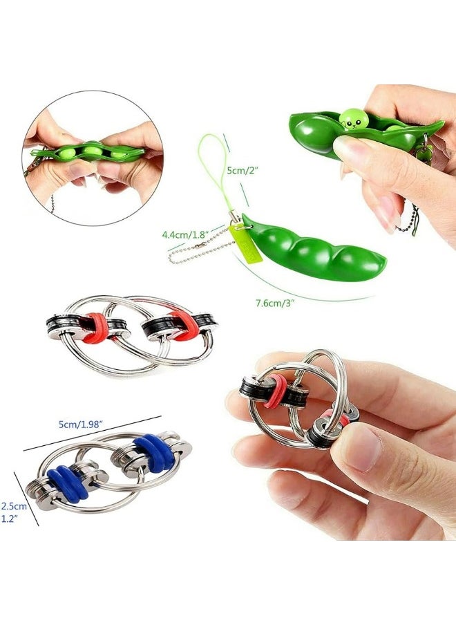 ZCOINS - 6 Pieces Silent Fidget Toys Flippy Chain Pea Pod and Marble Fidget Stress Toy for Fidgeting Adults and Teens - Image 1