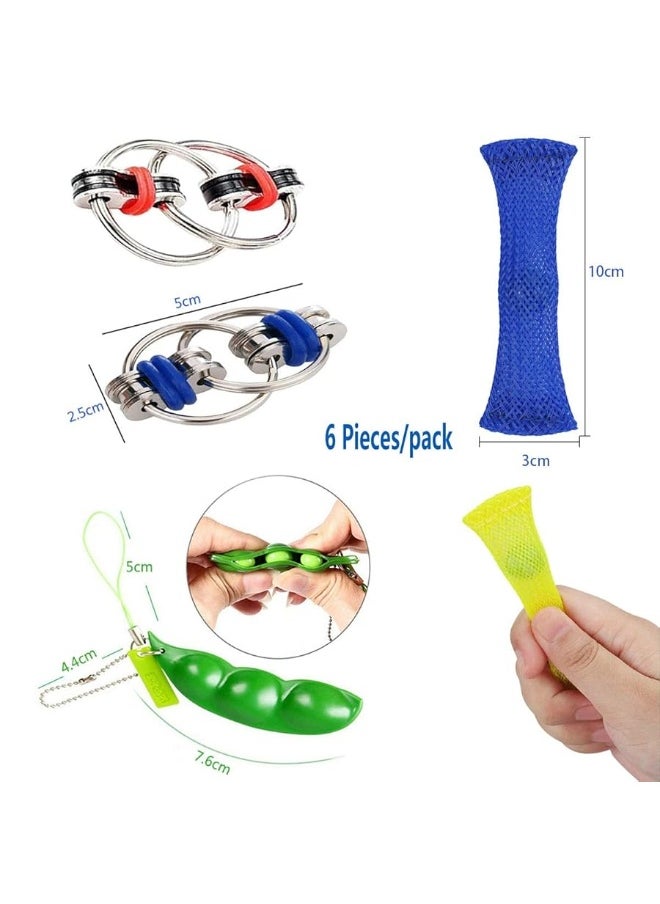 ZCOINS - 6 Pieces Silent Fidget Toys Flippy Chain Pea Pod and Marble Fidget Stress Toy for Fidgeting Adults and Teens - Image 1