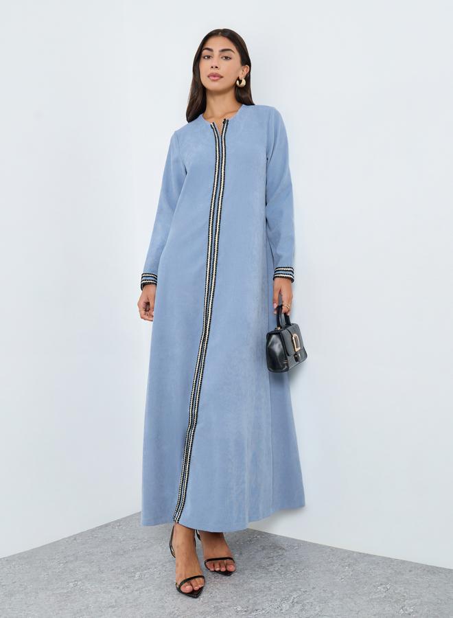 Amirah Light Blue Lace Insert Maxi Jalabiya - Image 1