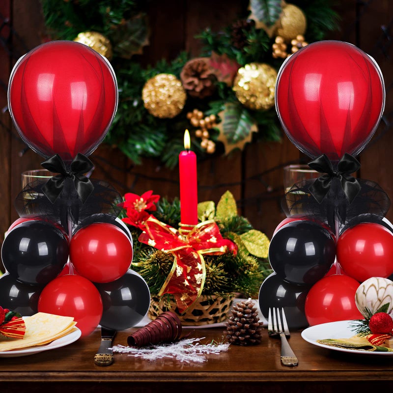 BBTO 4 Set Table Centerpieces Balloons Stand Kit Table Stand Holder with Tulle and Latex Balloons Reusable Centerpiece with Base for Birthday Wedding Halloween Xmas Party(Black and Red) - Image 5