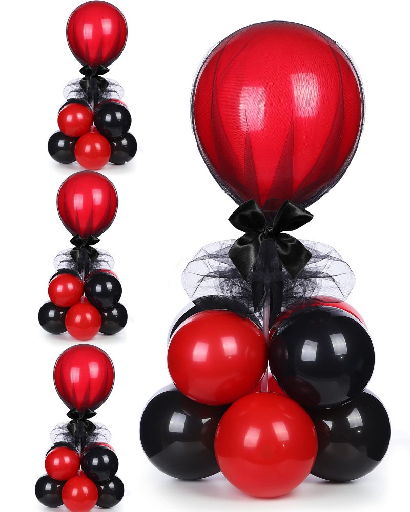 BBTO 4 Set Table Centerpieces Balloons Stand Kit Table Stand Holder with Tulle and Latex Balloons Reusable Centerpiece with Base for Birthday Wedding Halloween Xmas Party(Black and Red) - Image 1