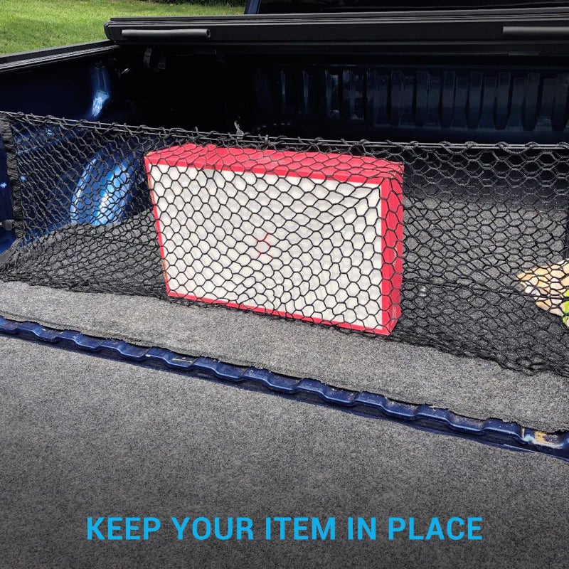 MICTUNING Truck Bed Cargo Net, Elastic Mesh Net Organizer Truck Bed Storage Net Organizer Envelope for Chevy Silverado & Ford F150/F250 Luggage Back Cargo (47x15.2 Inch) - Image 2