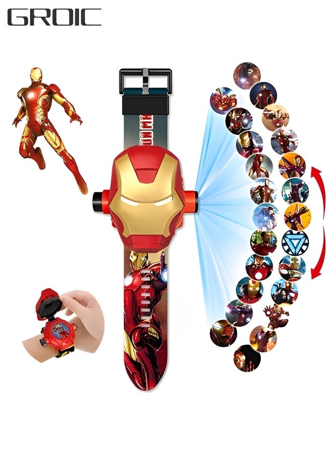 GROIC - Kids Watch with 24 Ironman Projection Patterns Cartoons Kids Digital Wrist Watch Toys with Adjustable Strap Projector Watch - Image 1