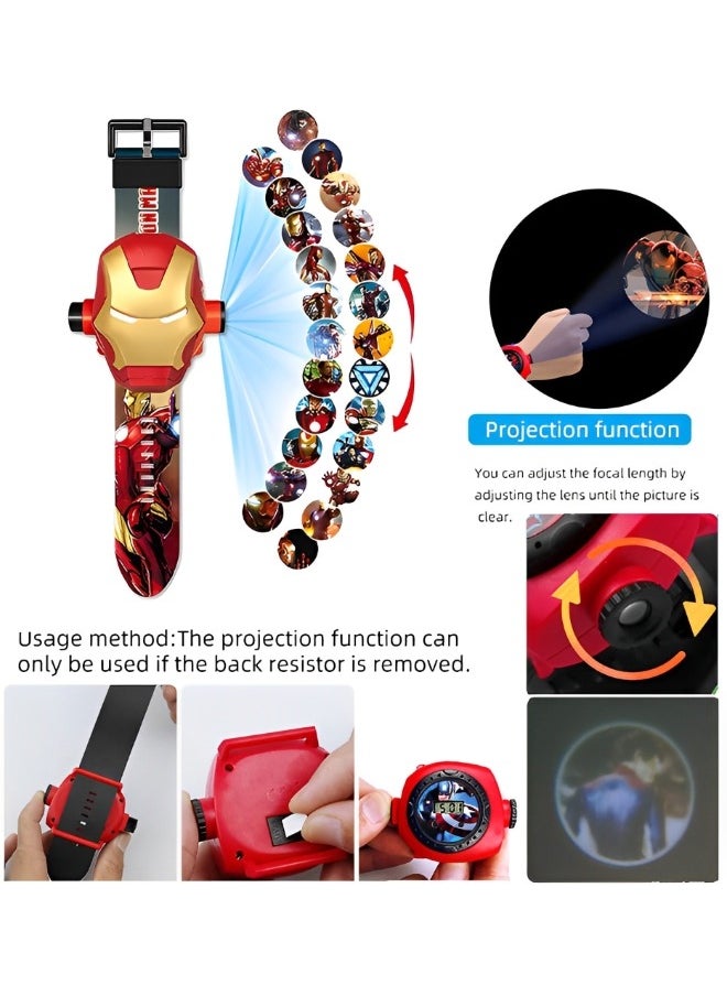 GROIC - Kids Watch with 24 Ironman Projection Patterns Cartoons Kids Digital Wrist Watch Toys with Adjustable Strap Projector Watch - Image 1