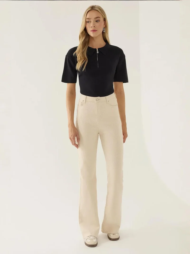 HICCUP Polo Collar Zippered Sweater