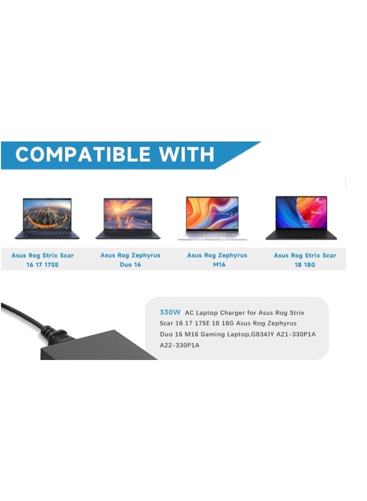 Terabyte شاحن لابتوب AC بقوة 330 واط 20 فولت 16.5 أمبير لأجهزة Asus Rog Strix Scar 16 17 17SE 18 18G وأجهزة Asus Rog Zephyrus Duo 16 M16 للألعاب، G834JY A21-330P1A A22-330P1A مزود طاقة لابتوب (6.0x3.7 مم) - Image 3