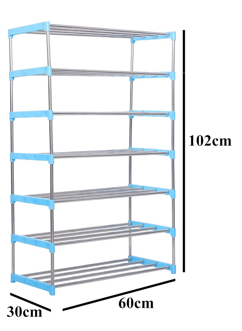 Three Secondz Three Secondz Foldable Steel Shoe Rack Portable Shoe Rack Shoe Cabinet Shoe Organizer Foldable Rack Portable Metal Shoe Rack 7 Layers Blue  - Image 2