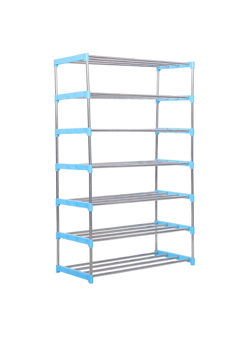 Three Secondz Three Secondz Foldable Steel Shoe Rack Portable Shoe Rack Shoe Cabinet Shoe Organizer Foldable Rack Portable Metal Shoe Rack 7 Layers Blue  - Image 3