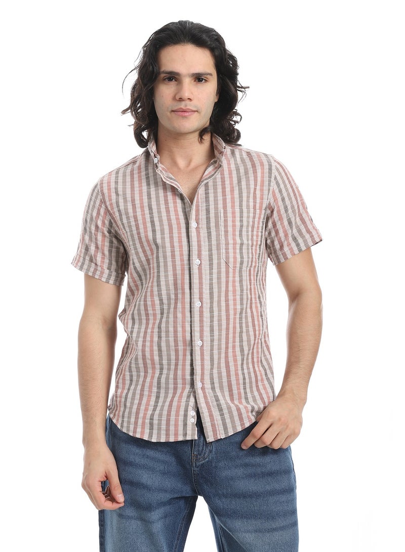 Andora Short Sleeves Striped Shirt _ Beige & Brown - Image 1