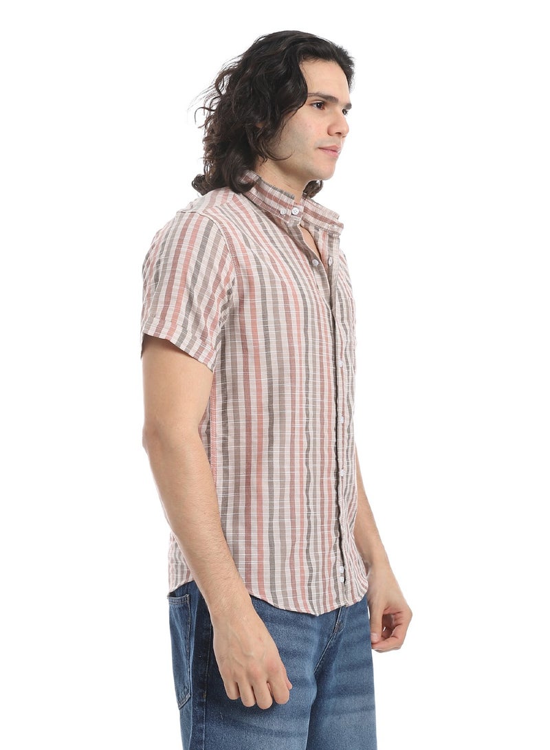Andora Short Sleeves Striped Shirt _ Beige & Brown - Image 2
