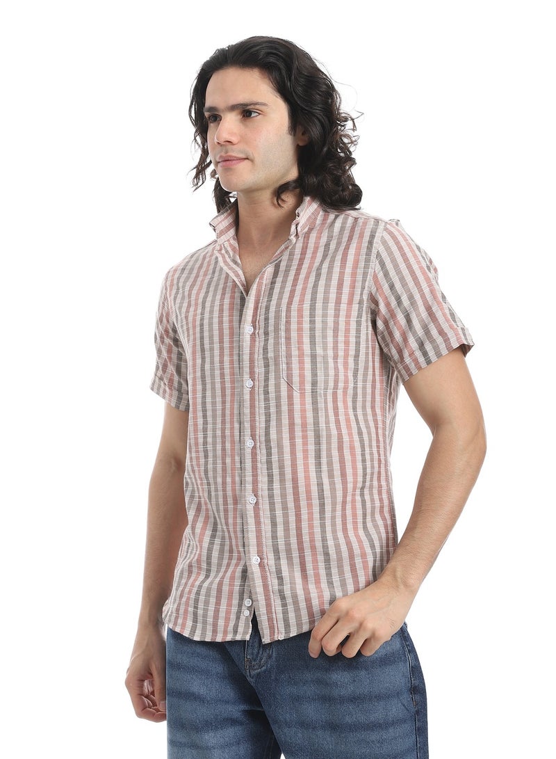 Andora Short Sleeves Striped Shirt _ Beige & Brown - Image 4