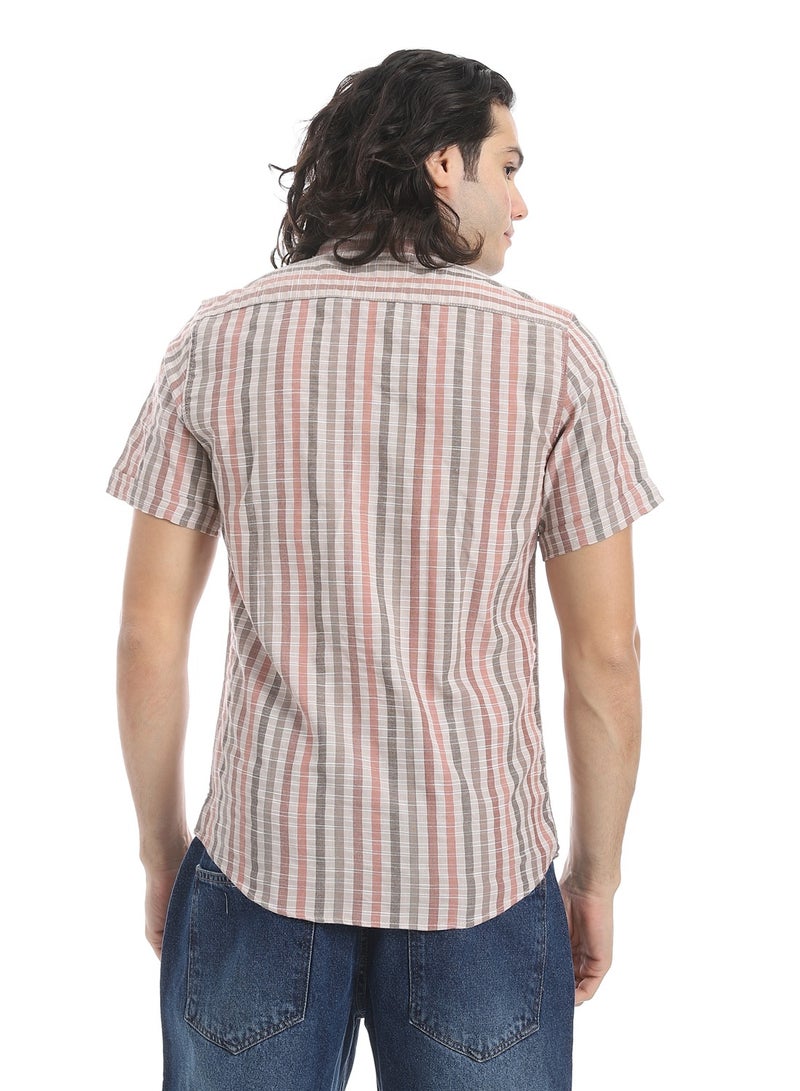Andora Short Sleeves Striped Shirt _ Beige & Brown - Image 3
