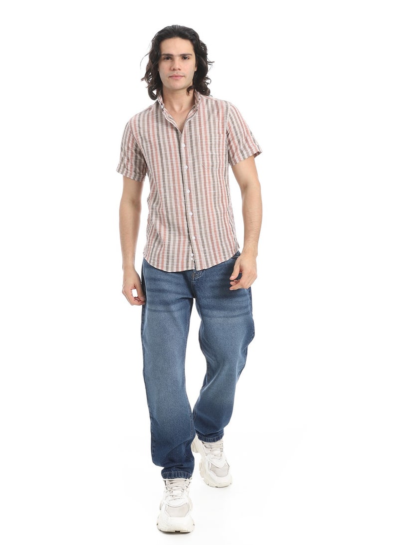 Andora Short Sleeves Striped Shirt _ Beige & Brown - Image 5