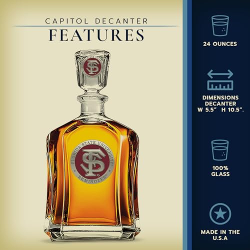 Heritage Pewter Florida State Seminoles Capitol Decanter | 24 OZ Whiskey Decanter for Liquor with Airtight Stopper | Expertly Crafted Pewter Glass with Gift Box Clear - Image 3