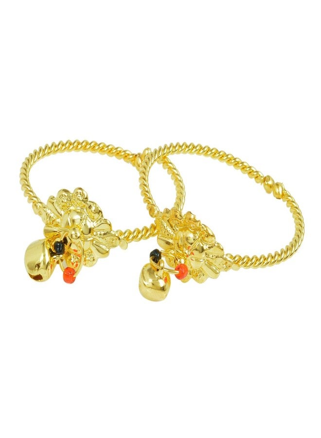 Morir Gold Plated Adjustable 3D Rope Style Twisted Wire Free Size Kada Bracelet Kids Bangle Child Nazariya for Unisex Babies Kids Jewellery -Set of 2 (1 Pair) Borns (0-2yrs) - Image 2
