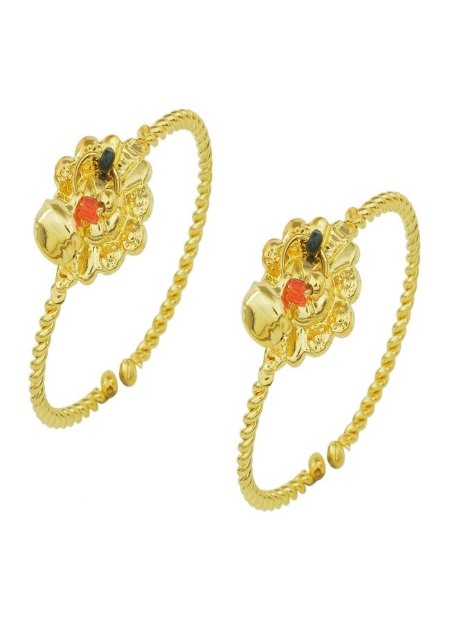 Morir Gold Plated Adjustable 3D Rope Style Twisted Wire Free Size Kada Bracelet Kids Bangle Child Nazariya for Unisex Babies Kids Jewellery -Set of 2 (1 Pair) Borns (0-2yrs) - Image 1