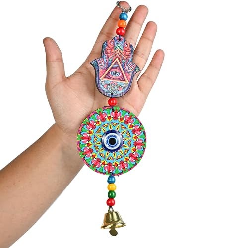 Hindcraft Evil Eye & Hamsa Hand Hanging with Nazar Dosh Nivaran Yantra – Good Luck Charm & Vastu Protection for Home, Car, Office | Ideal Spiritual Gift for Women & Housewarming - Image 1
